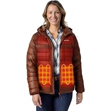 ORORO Womens Lightweight Packable Heated Down Jacket with Hood, 4-Zone Heated Jacket with USB-C Rechargeable Battery