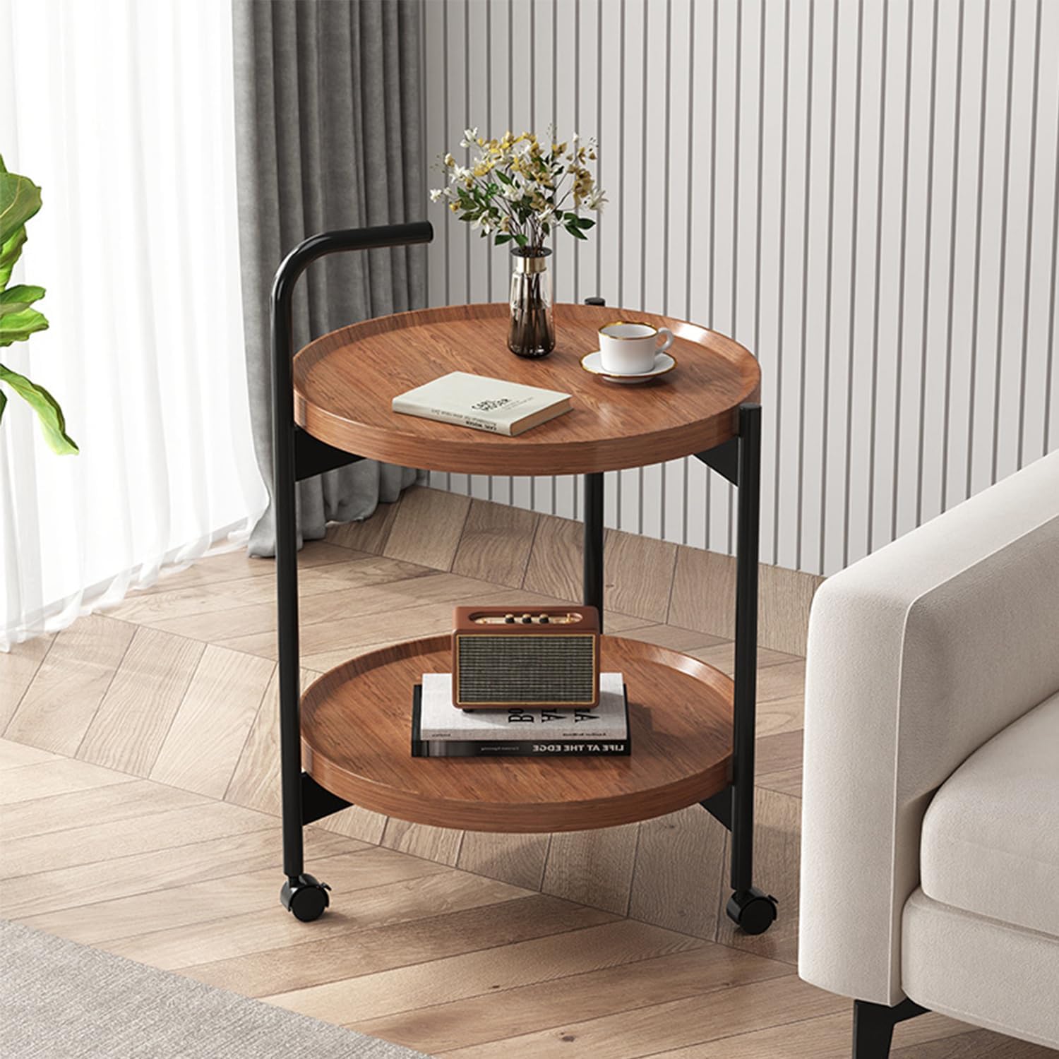 LZZJ Treasure サイドテーブル キャスター付き 丸型 机ナ ソファサ 多