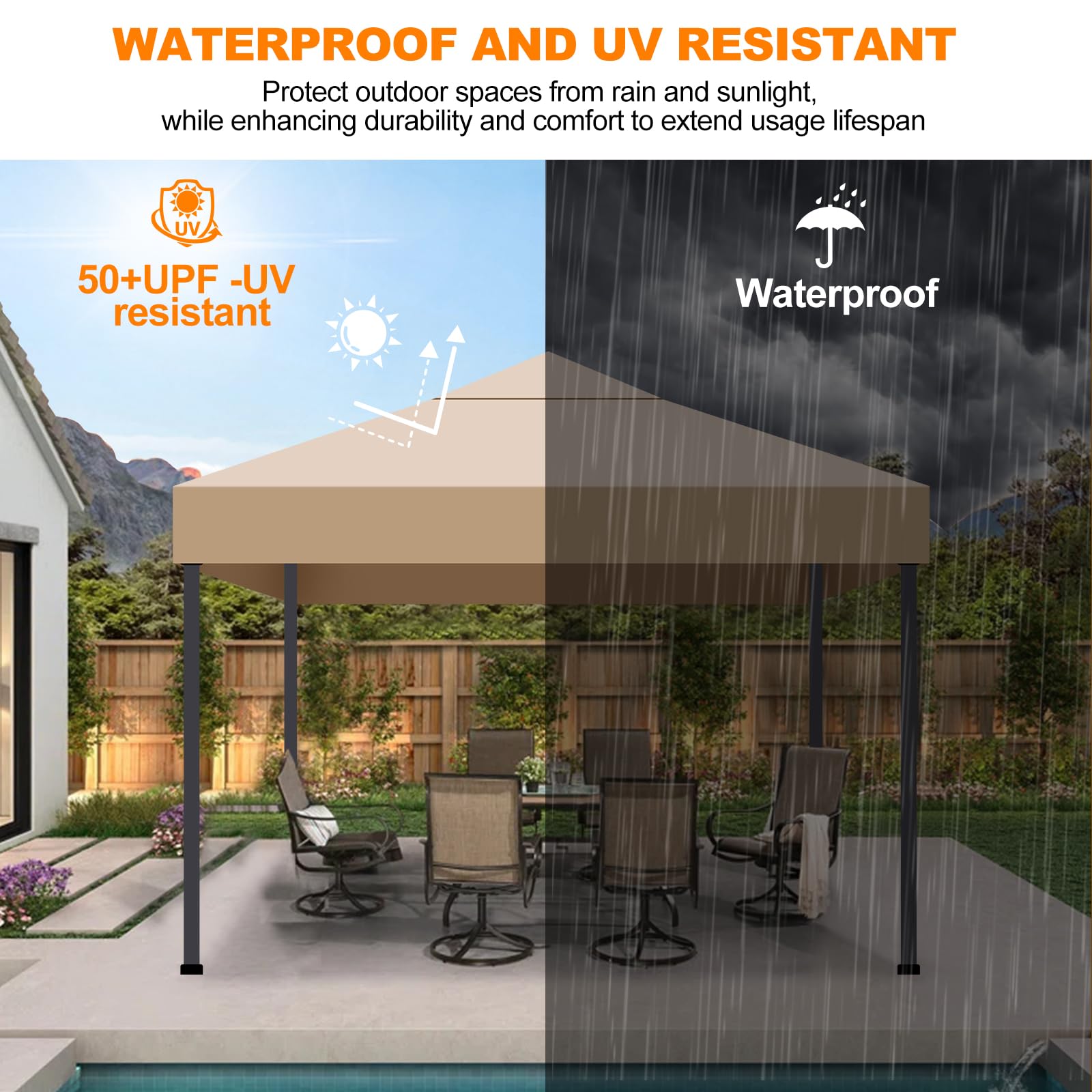 Toldo Recambio 3x3 m Pergola - Toldo Cenador 3x3 Carpa Plegable de Jardín, Ventilación y Protección UV Techo Repuesto para Cenador Impermeable para Exteriores Jardín, Terrazas, Camping y Playa