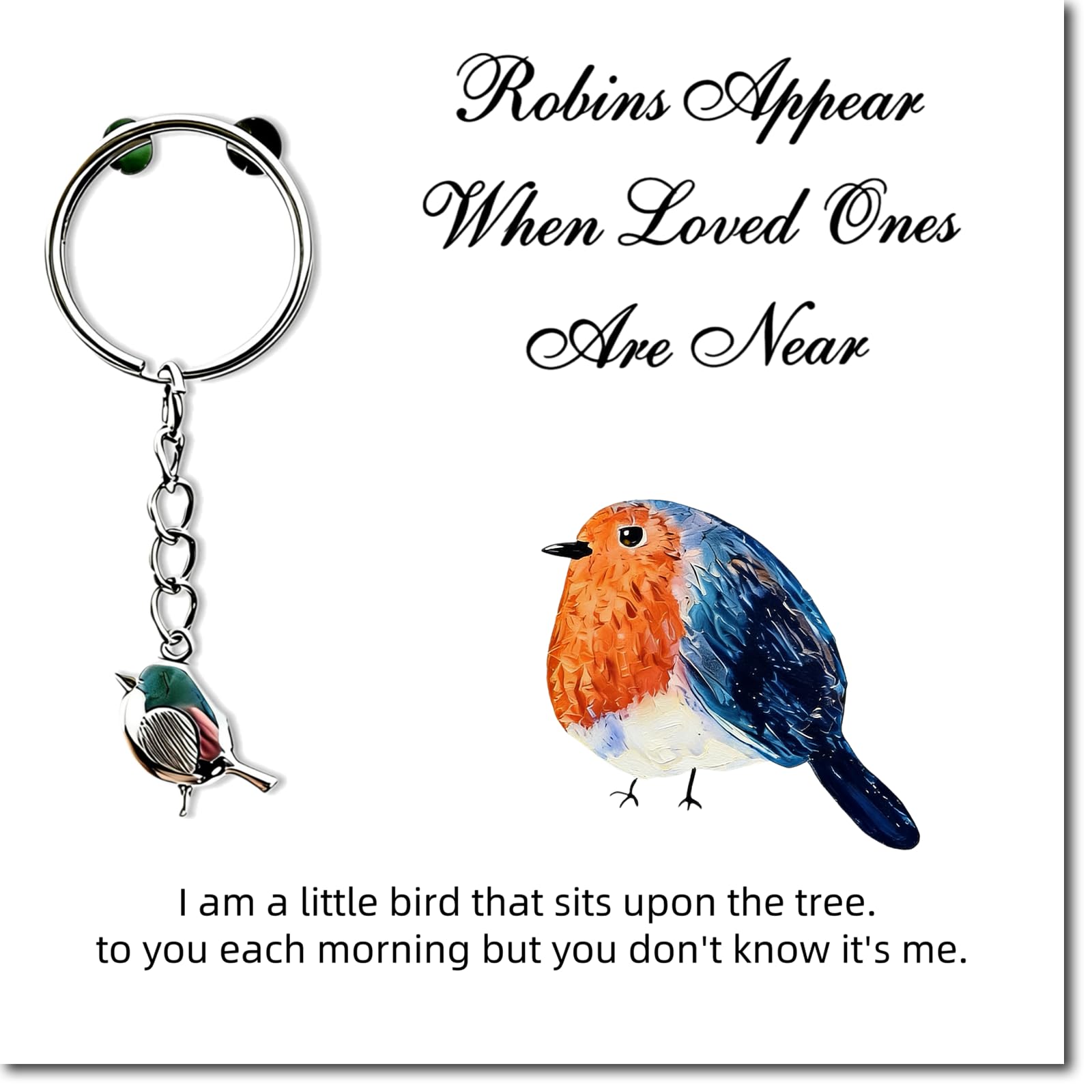 Aikobaa Unisex Silver Robin Keyring With Poem Card, Sympathy Gift For Loss Of Mother, Memorial Condolence Gift, Bereavement Keepsake, Funeral Favours, Remembrance Present For Her