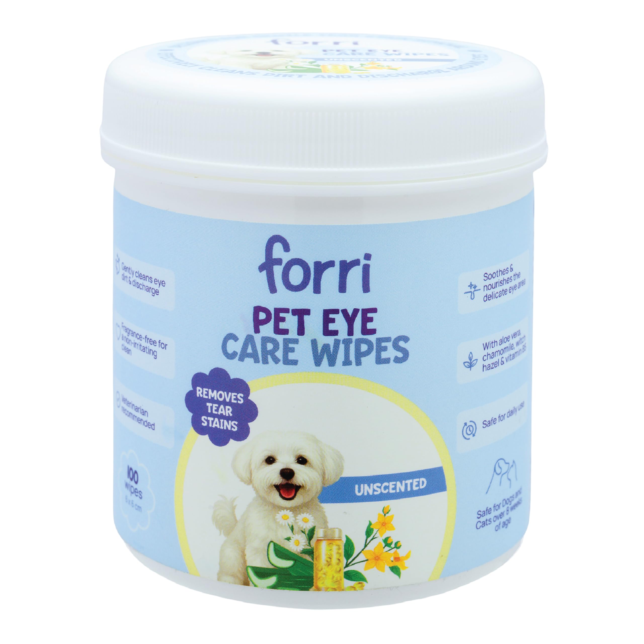 Pet Eye Wipes for Dogs & Cats, 100 Count