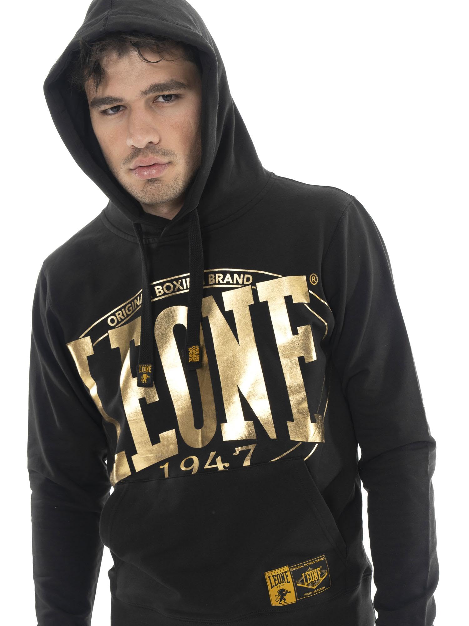 LEONE 1947 Felpa Invernale da Uomo con Cappuccio Pull on, Logo Grande Gold