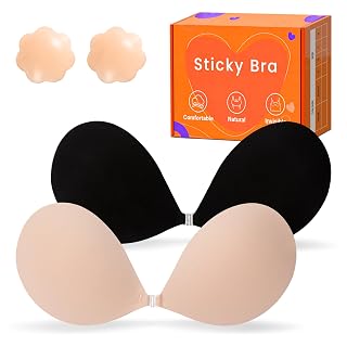 Adhesive Bra Strapless Backless Invisible Push Up Sticky Bra with Silicone Nipple Covers Reusable - Amazon product rated Grade A