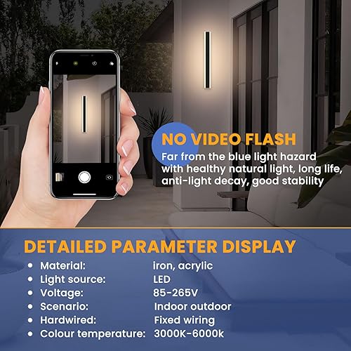 Miniatura 4 de Apliques de pared modernos regulables para exteriores de 23.6 pulgadas con control remoto, montados en la pared con 3 colores (3000 K4500 K6000 k),