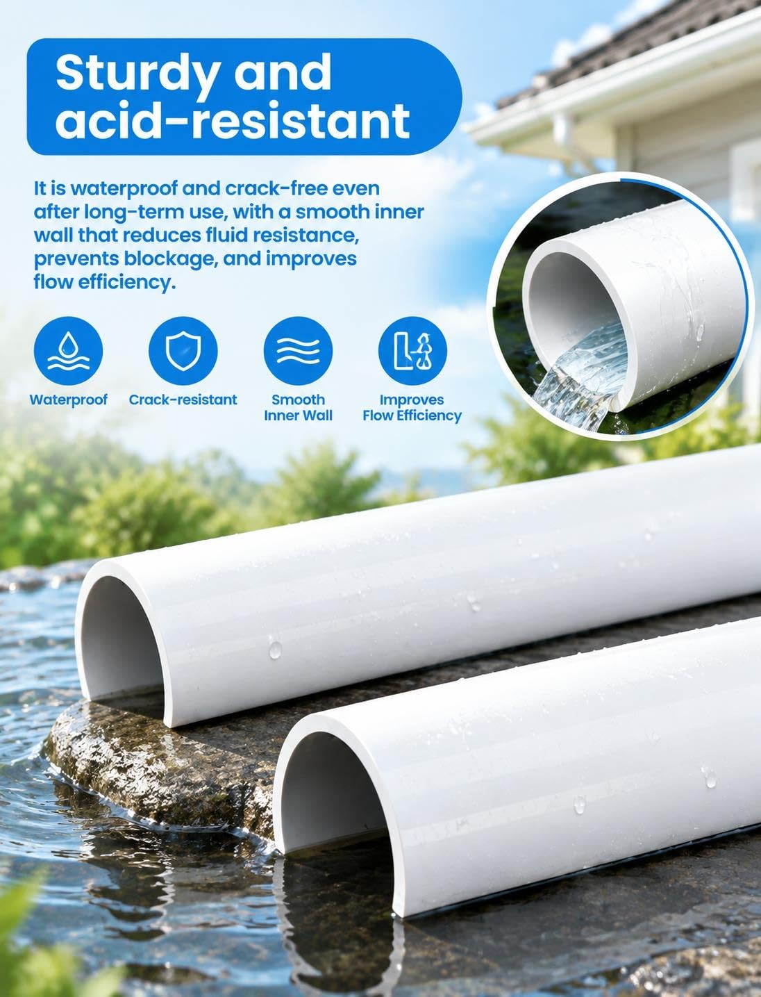 Grondaia PVC Semicircolare, Tubo Scarico Acqua Piovana U Forma Tetto