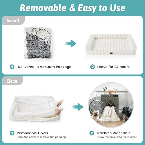 Miniatura 6 de Cama ortopédica de piel sintética para perro, cama grande para perro, sofá de espuma de apoyo para mascotas con funda de forro impermeable, sofá