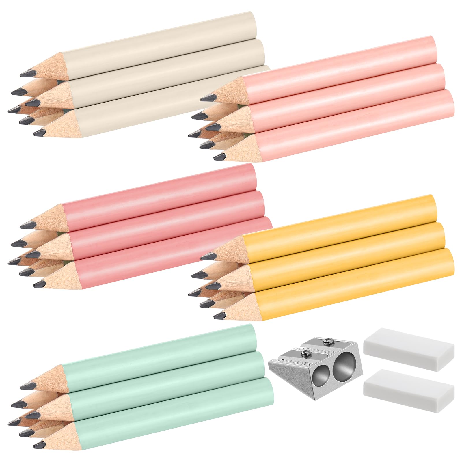 Marspark 30 Pcs Short Triangular Fat Pencils Bulk 3.5 Inch Wooden Triangular Jumbo Pencils for Preschoolers, Kindergarten, Toddlers and Beginners with Sharpener and 2 Erasers(Lively Colors)