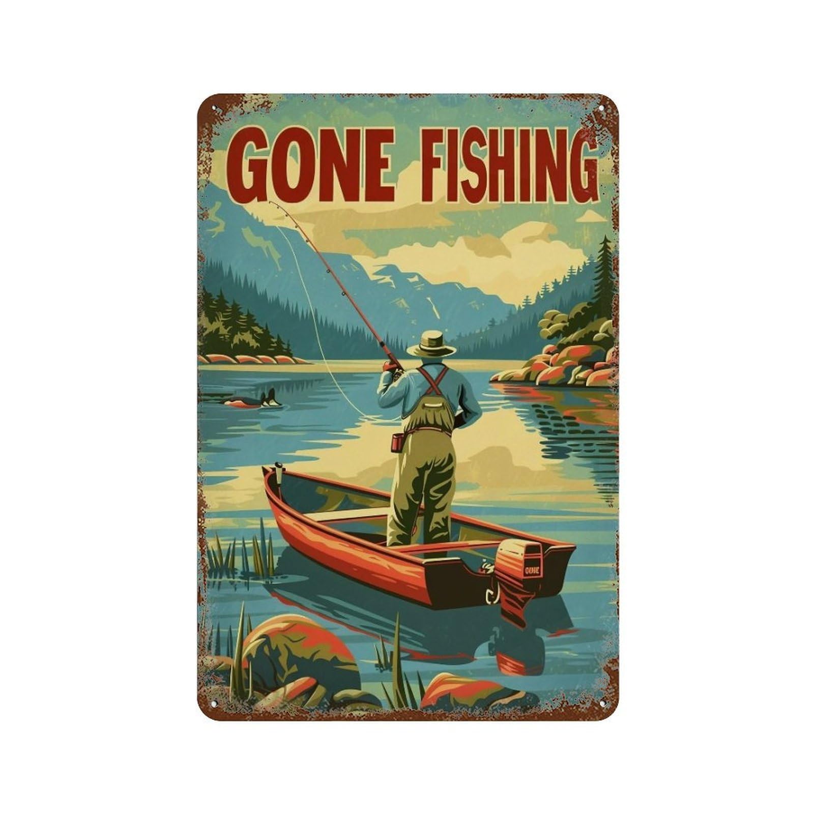 HDURYEYRYY Gone Fishing Retro Lake 03 Wall Retro Iron Vintage Art Metal Tin Sign Poster Modern Home Cofffee Club Art Bar Shop Decor Style 30x20cm