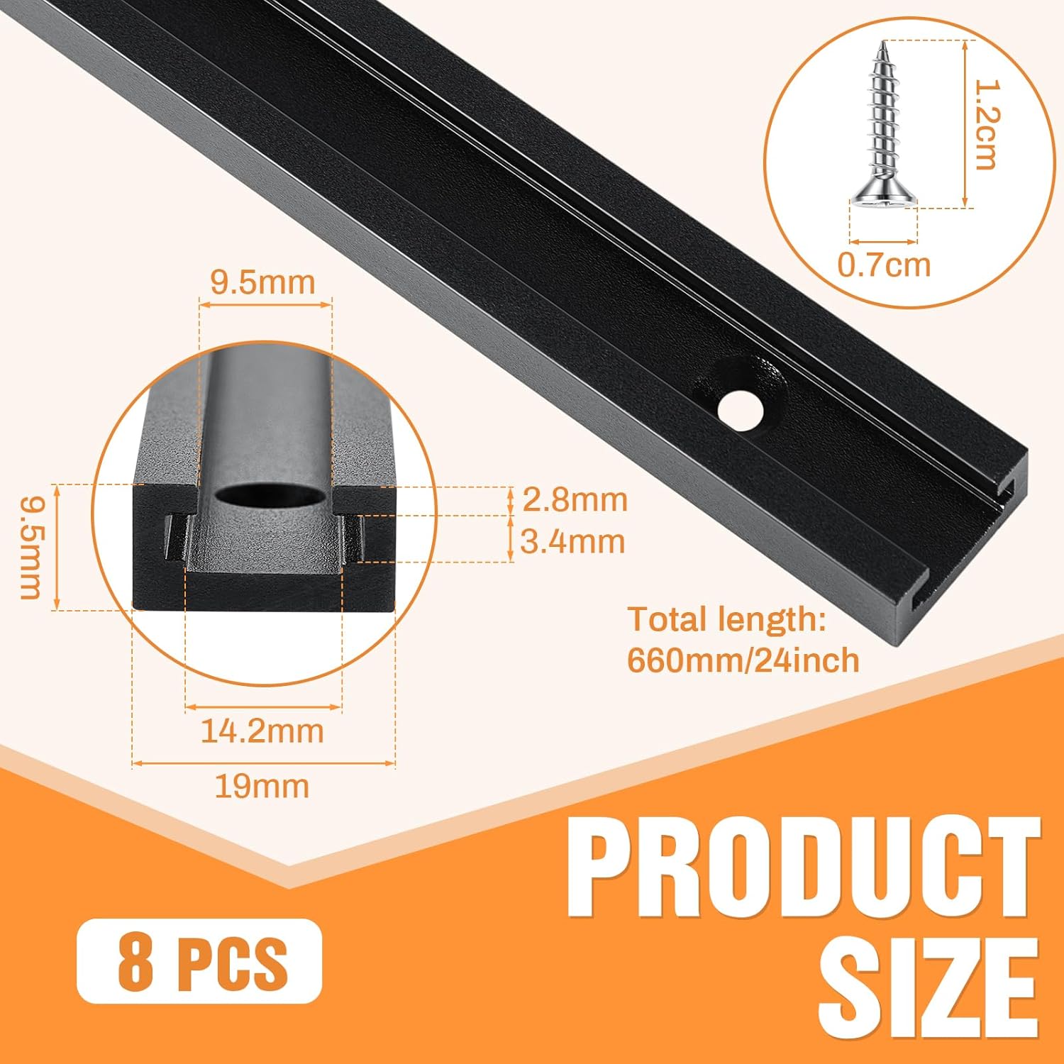Zonon 8 Pack 24 Inch Double-cut Profile Universal T Track with Predrilled Mounting Holes, Aluminum T Track with Screws for Woodworking Jigs and Fixtures, Drill Press Table, Router Table, Workbench 8 24 Inch