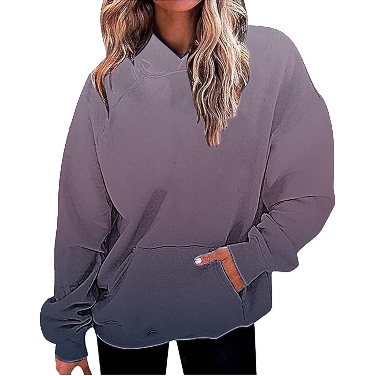 Women Oversized Hoodie Shirts Dressy Casual Long Sleeve Gradient Color Hooded Pullover Tops Loose Preppy Clothes