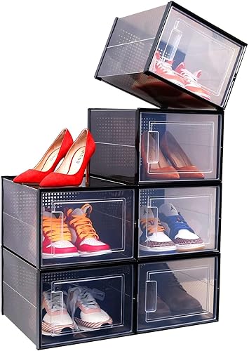 Ohuhu - Caja de almacenamiento de zapatos contenedores de plástico apilables de gran tamaño para zapatos Tipo de cajón de armario para zapatos