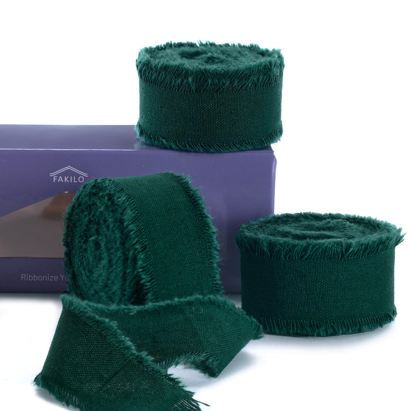 FAKILO Natural Rustic Cotton Ribbon with Frayed Edge, Sage Green 100% Cotton Ribbon 5/8"x 24yds for Vintage Wedding Bouquets,Invitations,Baby Shower,Gift Wrapping,DIY Crafts,Home Decor — view 47