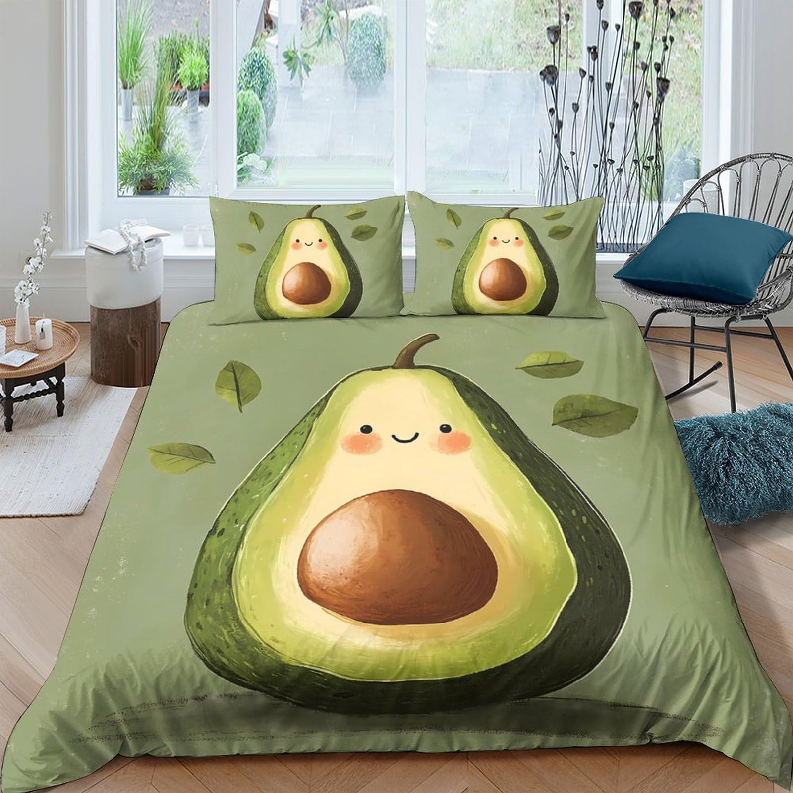 Ctjqhvkz Style-10 3D Printed Cute Avocado Fitted Sheet Microfiber Green Cartoon Fruit Bed Cover For Bedroom Guest Room Mattress Protection Single（135X200cm）