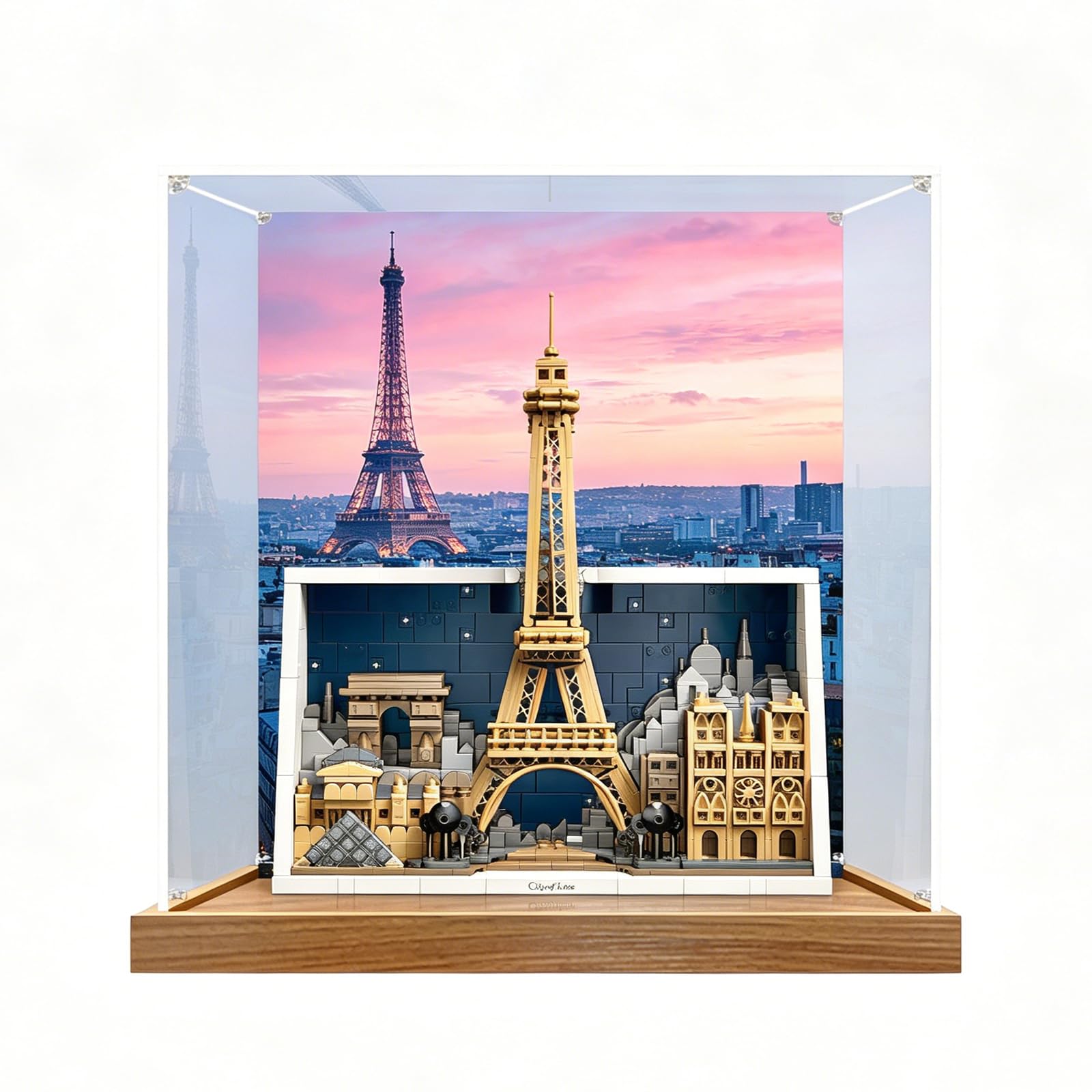 Espositore in acrilico per LE*GO 21064 Parigi: Città dell'amore (dipinto a-3mm) | Vetrina in acrilico per LE*GO 21064, custodia protettiva trasparente, antipolvere, vetrina da collezione, confezione regalo