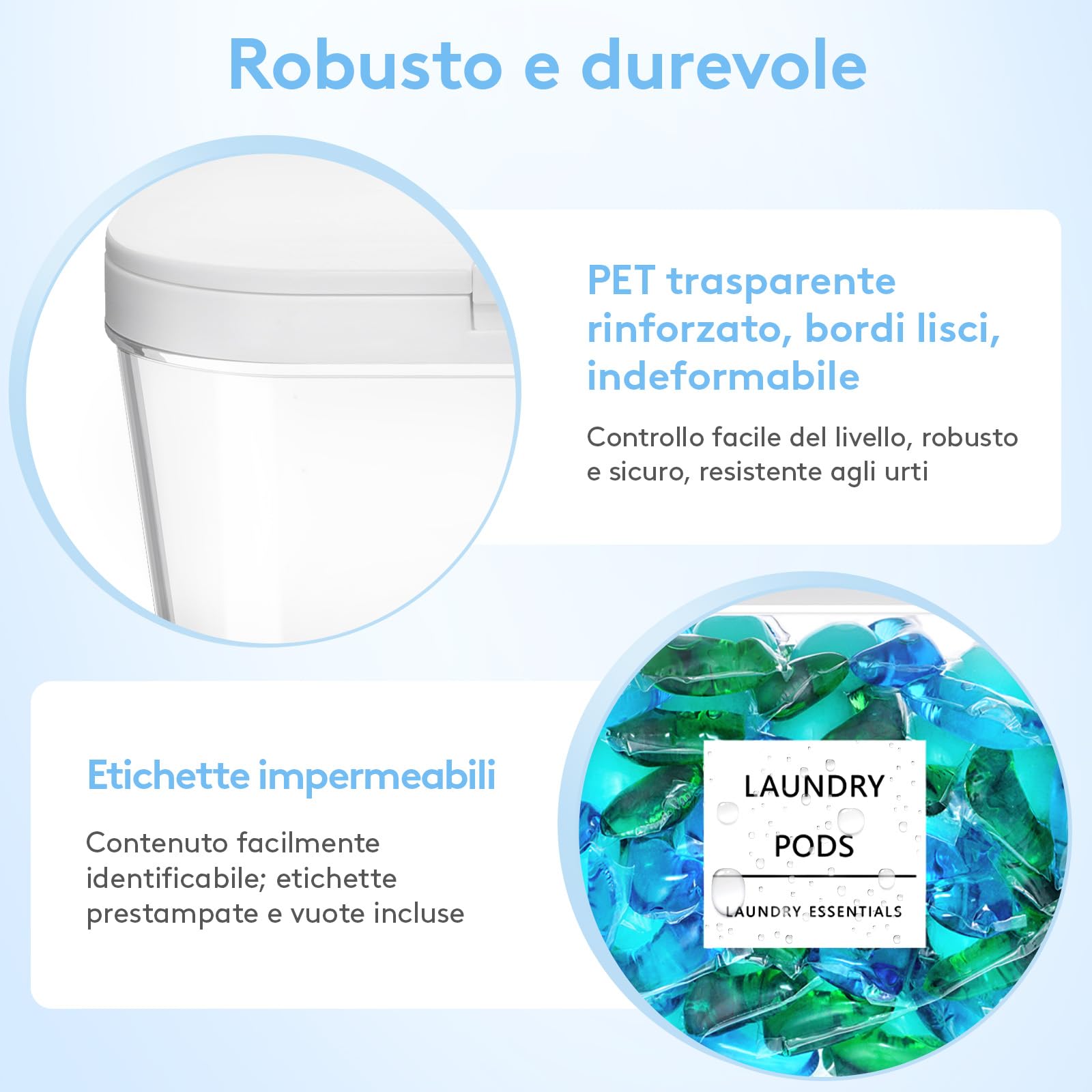 Lifewit Contenitore Detersivo Capsule di Detersivo per Bucato, Dispenser Detersivo Lavatrice in Plastica, Dispenser Sapone e Lozioni Commerciali con Etichette e Cucchiai, 2700 ml, 2 Pezzo