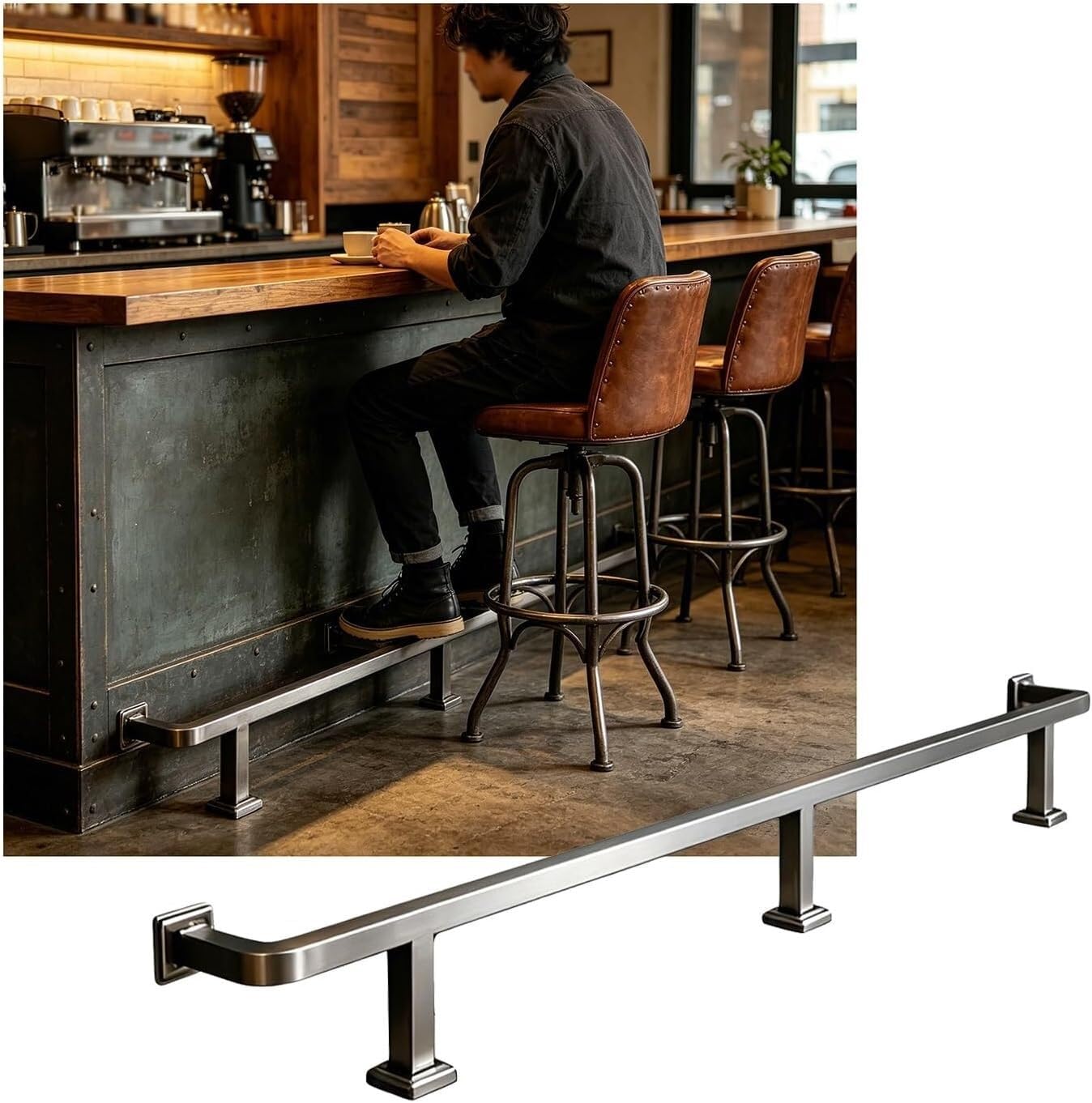 Epano Silver Lxxw Bar Foot Rail Bar Foot Rail Kit，3.28~15.75Ft Railing For Feet Rails Bracket，For Restaurant Reception Desk Kitchen Counter(,2.0M/6.56Ft)