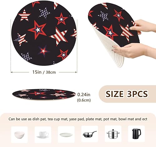 Miniatura 2 de 3 Pcs Pot Holders Trivets Set American Stars for Hot Pots and Pans 15in Cotton Thread Weave Absorb Water Potholders for Hot Pot Home Necessities
