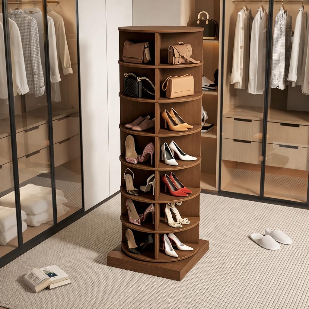Raywud Rotating SpinPro™ Rotating Shoe Rack with Wide Base | 360° Smooth Rotation | All-Purpose Storage for Shoes, Bags & Accessories | DIY Assembly (Exotic Teak, 7 Tiers)-picture-30