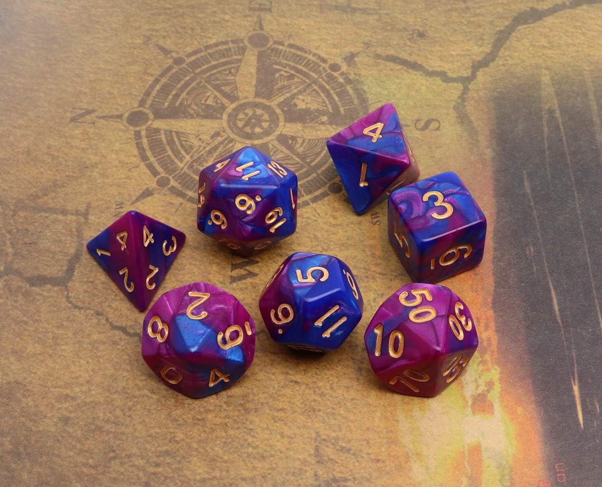 7Pcs Blue Purple DND Dice Set RPG Polyhedral Dice for Dungeon and Dragons MTG D&D D20 D12 D10 D8 D6 D4