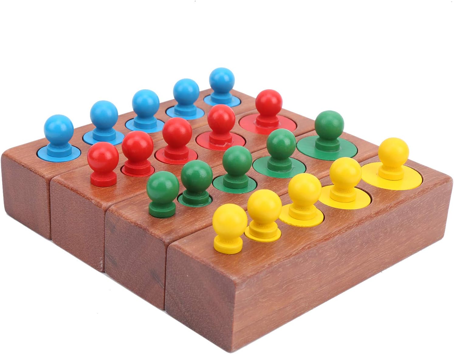 Zerodis Montessori Knobbed Cylinder, Colorful Wooden Cylinder Socket Block Set Educational