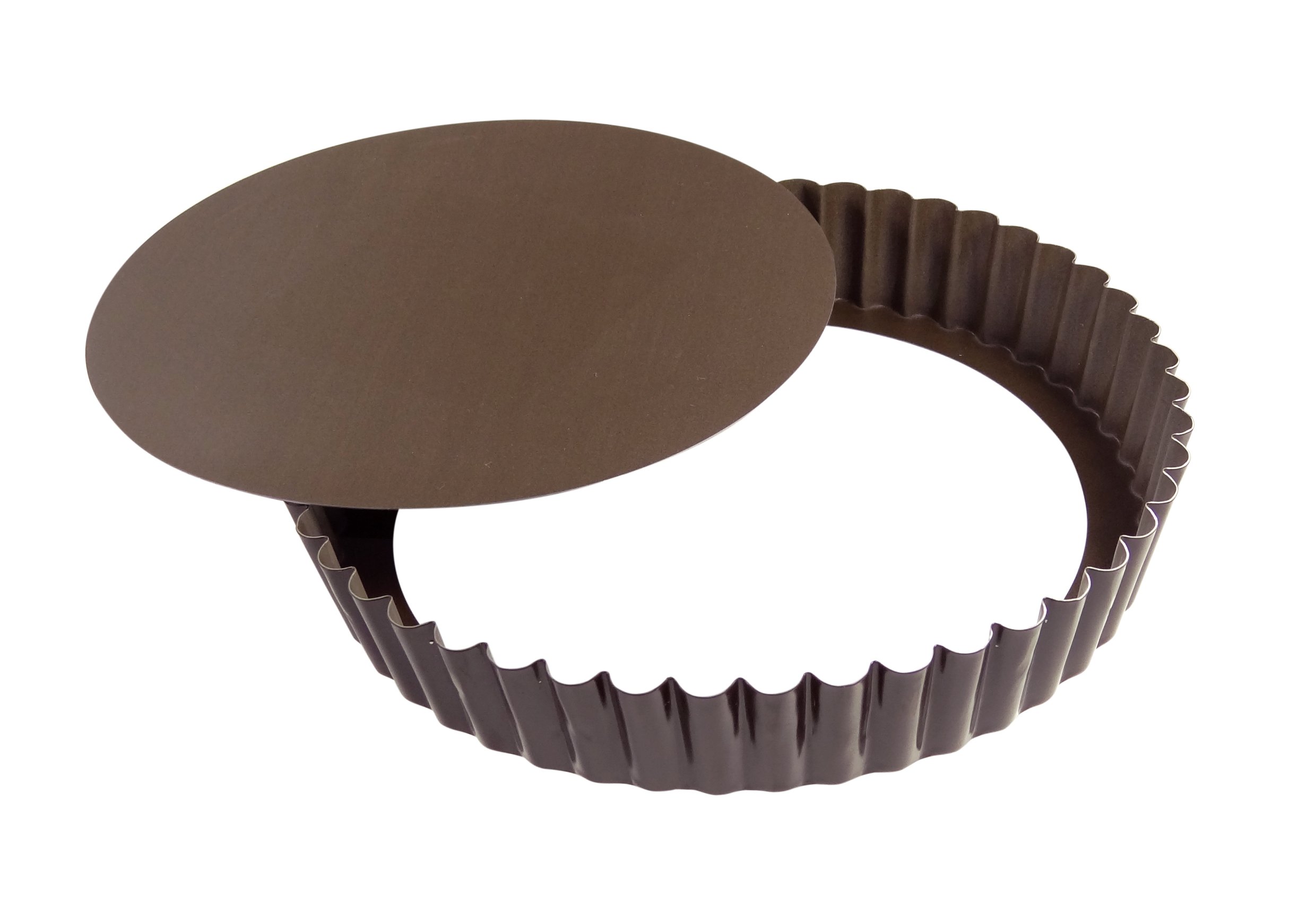 Gobel 200 mm Non-Stick Deep Round Fluted Tart Mould Loose Base, Brown