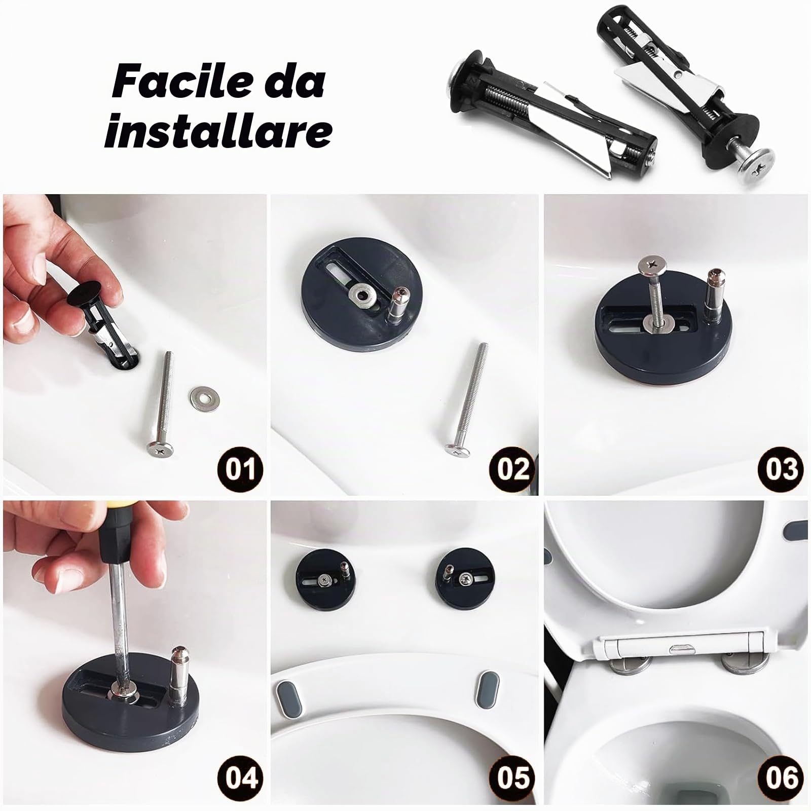 2 pezzi Kit di Bulloni per Sedile WC, Viti per Cerniere in Acciaio Inox, Kit di Viti di Ricambio per Sedile WC, Accessori per La Manutenzione del Coperchio del Wc, Facile da Installare
