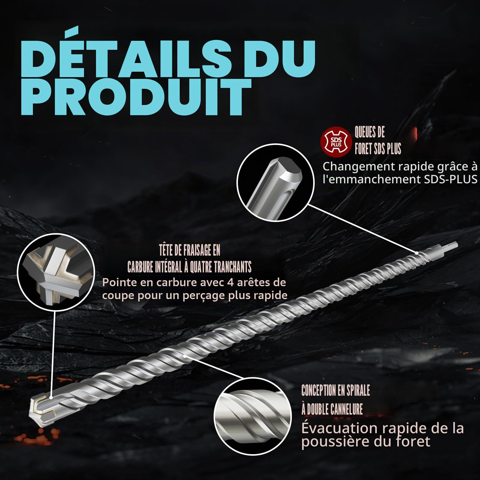 CSOOM Foret SDS Plus 25 x 1000 mm, professionnel, idéal pour percer dans la pierre, le béton, la pierre naturelle, le mur de brique