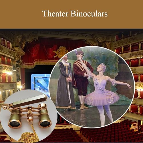 Miniatura 7 de Telescopio binocular de 3 × 25, mango plegable, compacto y ligero con cadena, gafas de ópera con mango para mujeres y niños (dorado)