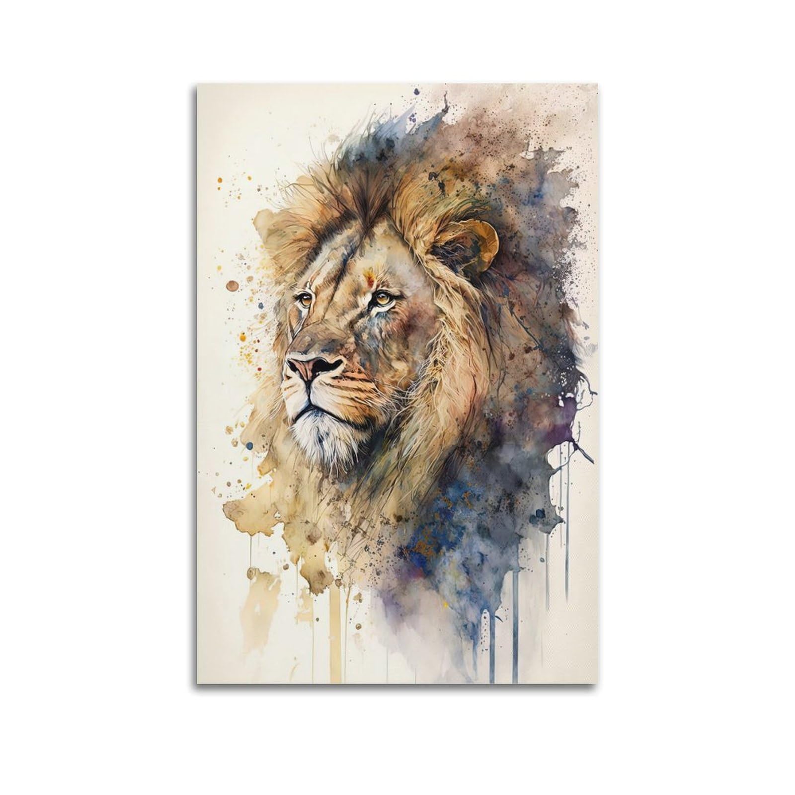 Xkuga Boys Unframe-Style African Savannah Lion Watercolor Poster Wildlife Vintage Modern Decorative Canvas Prints - Ideal Wall Art For Family, Man Cave, Game Room, & Girls Bedroom 24X36inch(60X90cm)