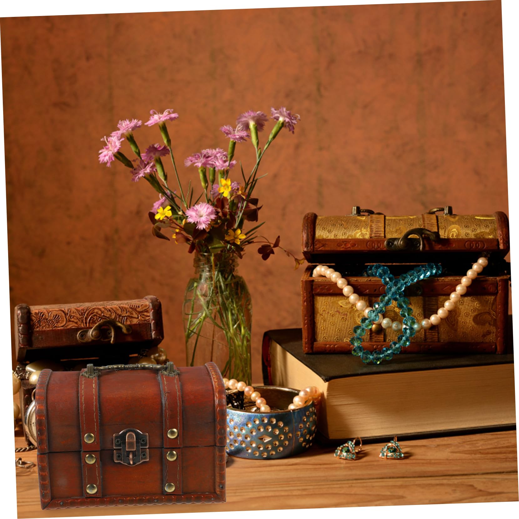 Coffret à Bijoux Vintage En Bois Avec Serrure – Dimensions 16x12x11 Cm – Style Pirate, Pour Rangement Ou Décoration