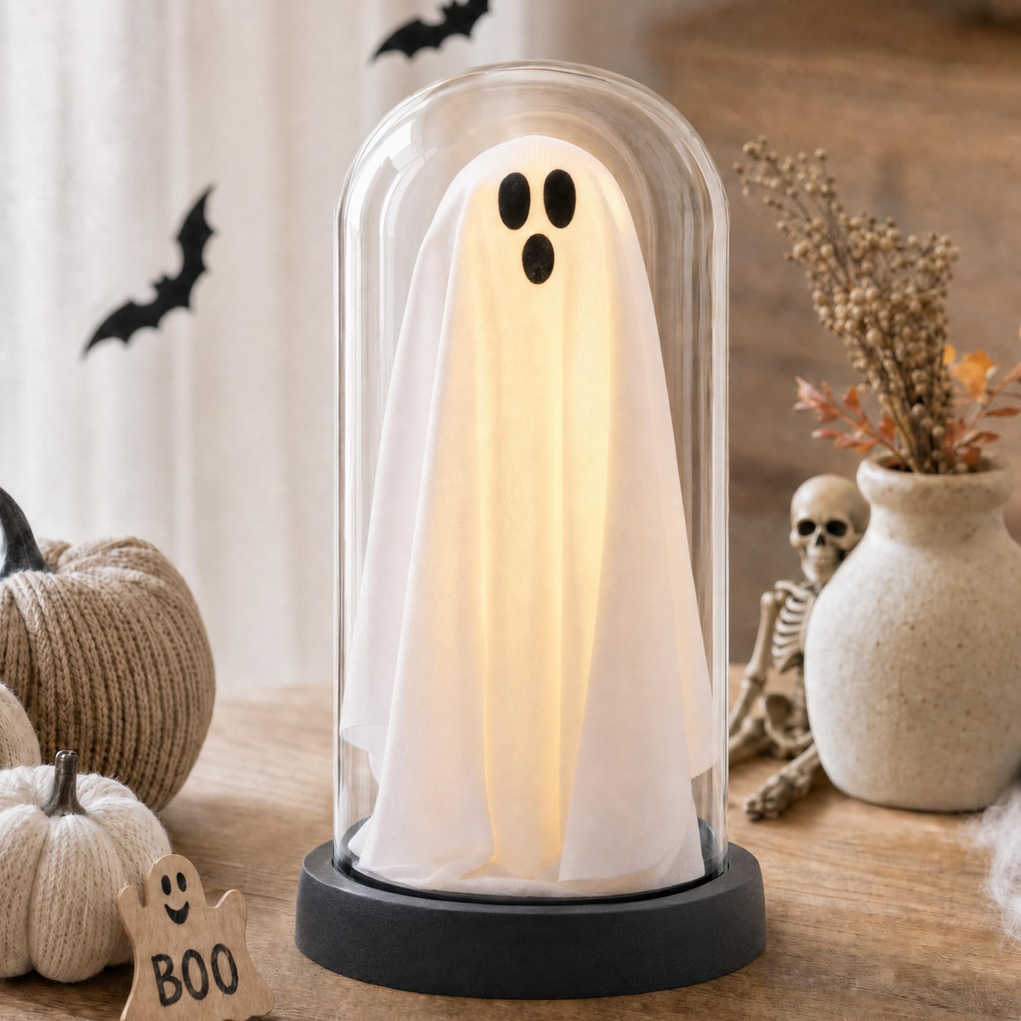 Fantôme lumineux sous cloche pour illuminer les yeux de vos enfants