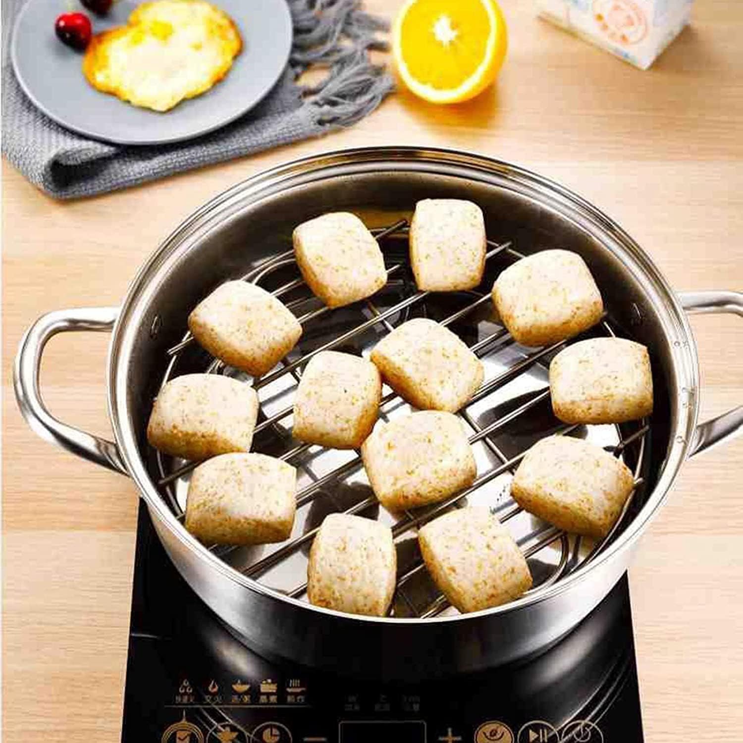 Estante de cocina redondo de 13 pulgadas Versátil rejilla de acero inoxidable parrilla vaporizador rack, se adapta a freidora de aire olla olla a presión enlatado