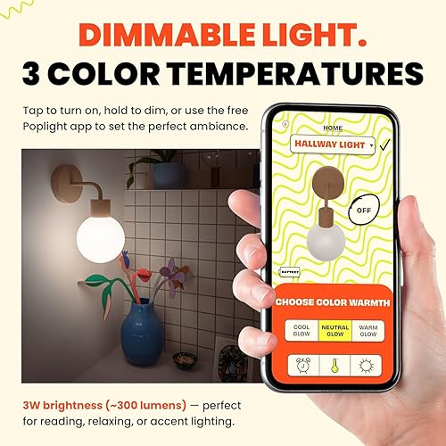 Miniatura 3 de Wireless Wall Sconce (Shark Tank) Rechargeable & Dimmable LED Light w/App Control & Damage-Free Install, Moveable Modern Ambient Lighting for