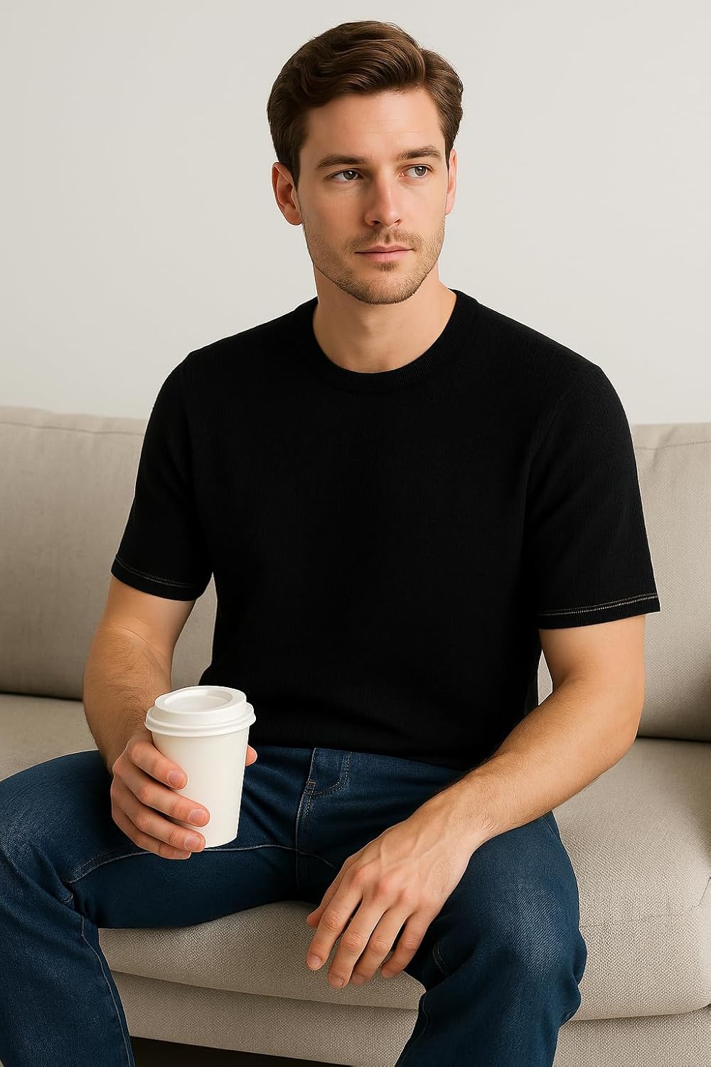 VPG Mens Knit Short Sleeve T-Shirts Casual Crewneck Sweater Pullover Tees - Image 3