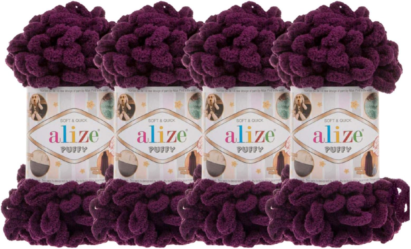 Alize Micropolyester 4 skn/Ball Alize Puffy Baby Big Loop Blanket Yarn - 400g, 39.3 Yds (111-Plum)