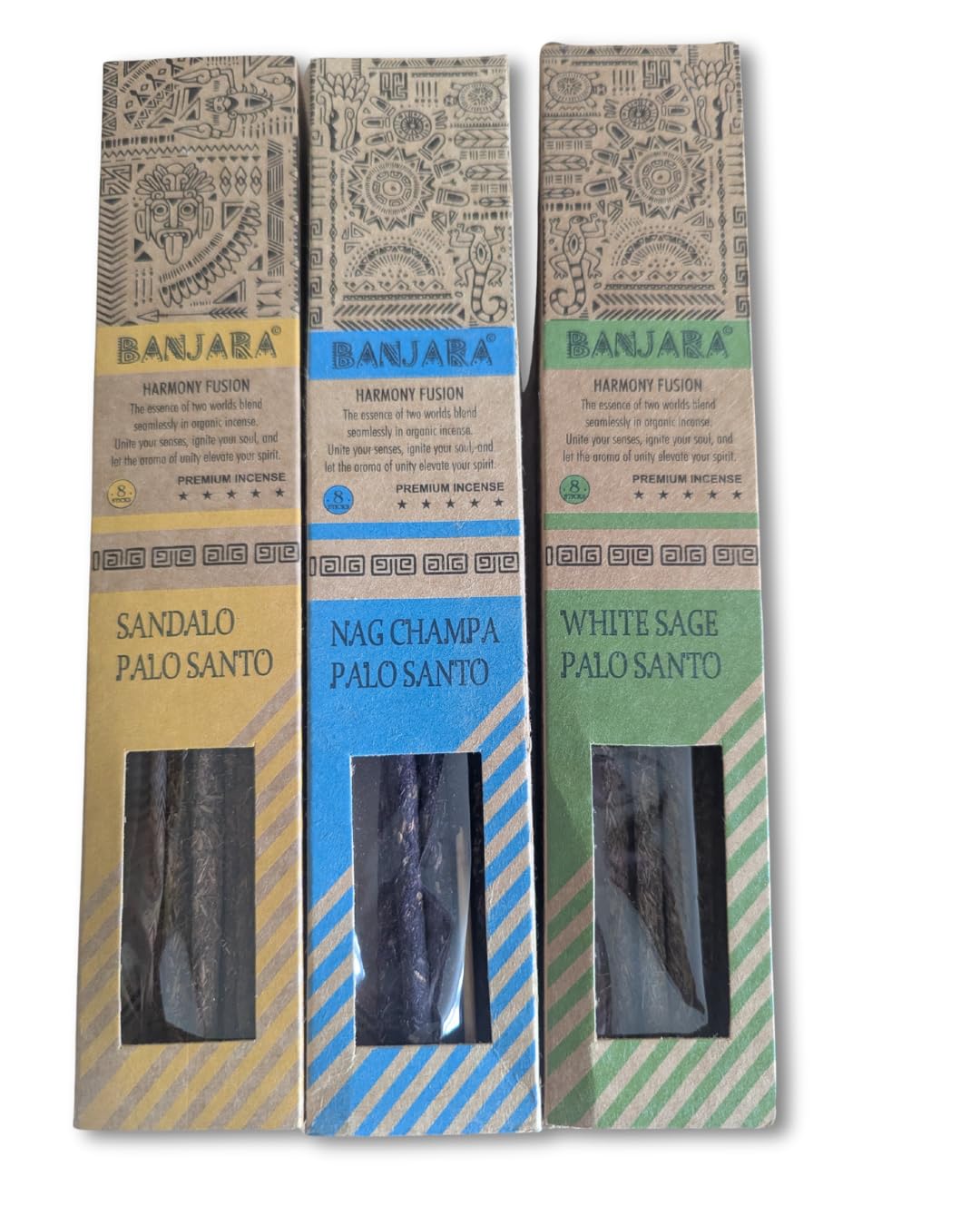 Banjara Palo Santo Smudge Sticks (3 Packs – White Sage, Sandalwood & Nag Champa)