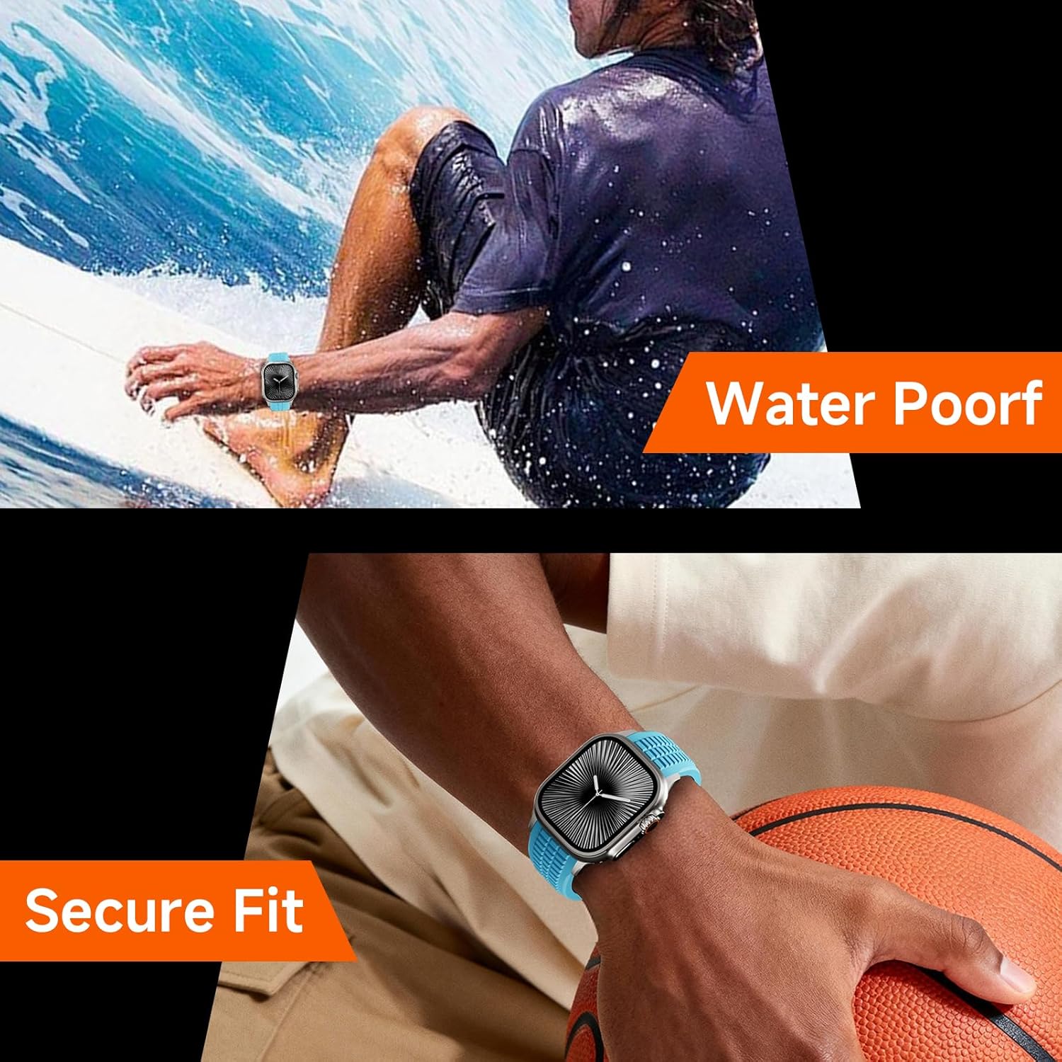 Sport Bands Compatible with Apple Watch Bands for Men，Band for Apple Watch Ultra 2 3 Band 49mm 46mm 45mm 44mm, Wide Soft Silicone Bands Waterproof Strap for iWatch Series 10 11 9 8 7 6 5 4 3 Se