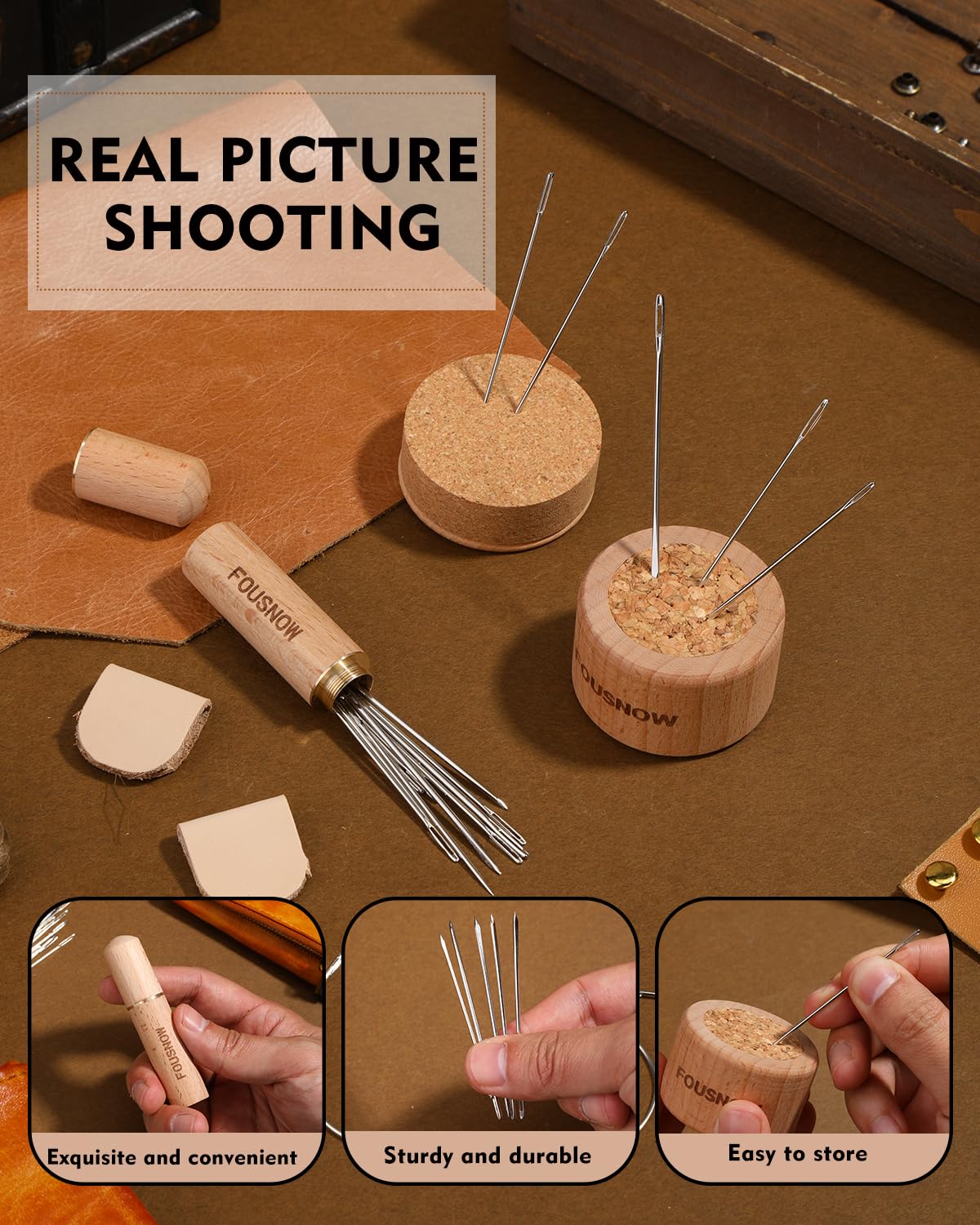 FOUSNOW Juego de 28 agujas de coser a mano resistentes, agujas de tapicería para coser a mano, kit de agujas de coser con agujas de coser de madera, cojín para cuero, sofá, lienzo, reparación de