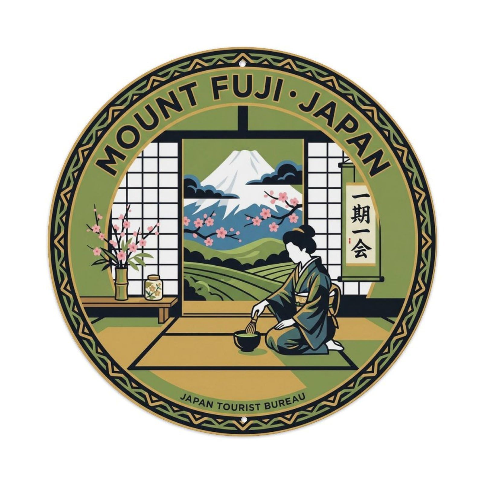 Mount Fuji Tea Ceremony Tatami Onsen Travel Coastal Metal Tin Sign