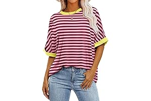 Women's Striped Oversized Red and Pink T-Shirt