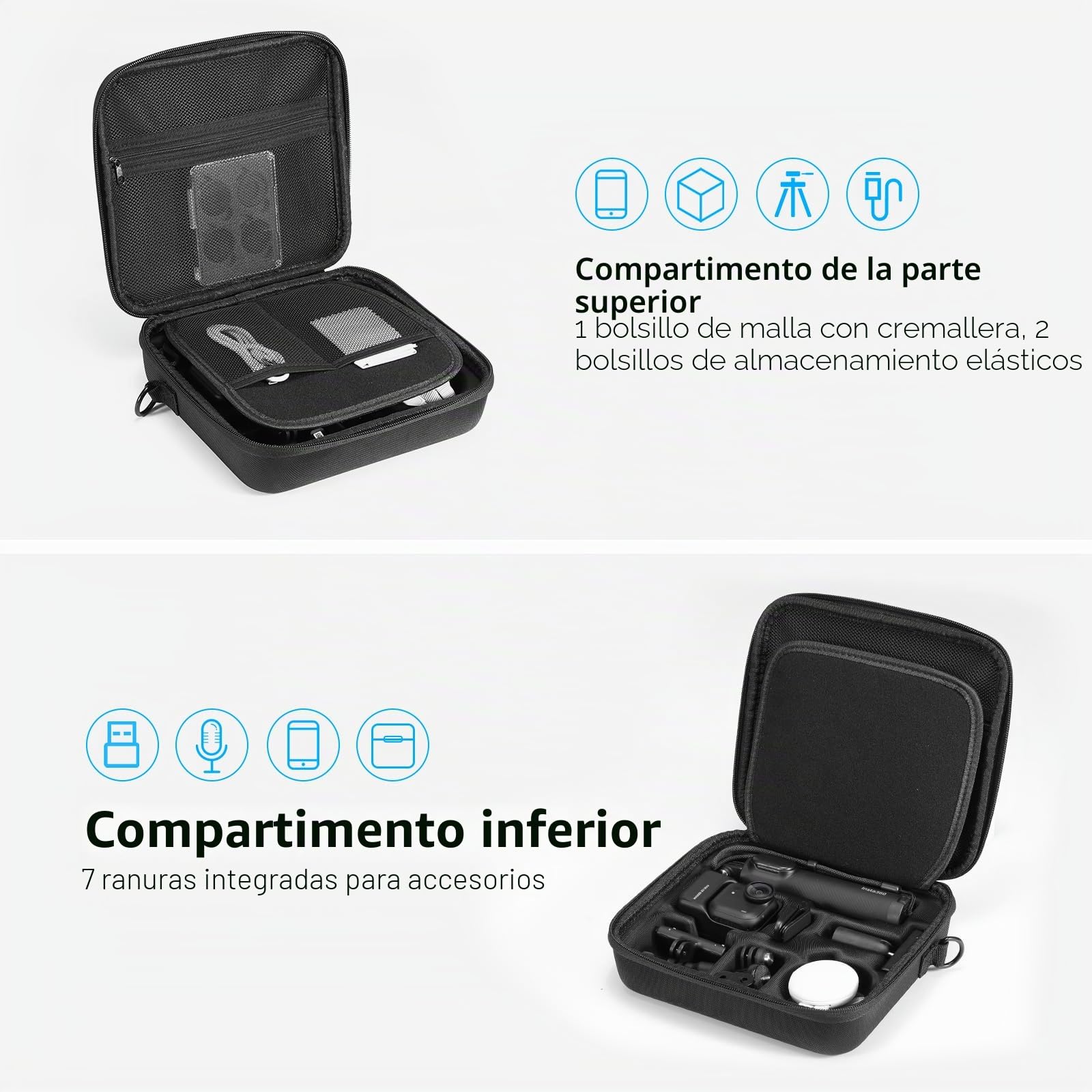 AMAZEAR Funda de Transporte para Accesorios Insta360 GO Ultra - Bolsa de Viaje Impermeable con Correa, Estuche Rígido para Protección y Organización, Negro