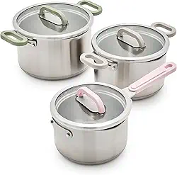 GreenLife Arts & Crafts Conjunto de panelas de aço inoxidável de 6 peças, pronto para indução