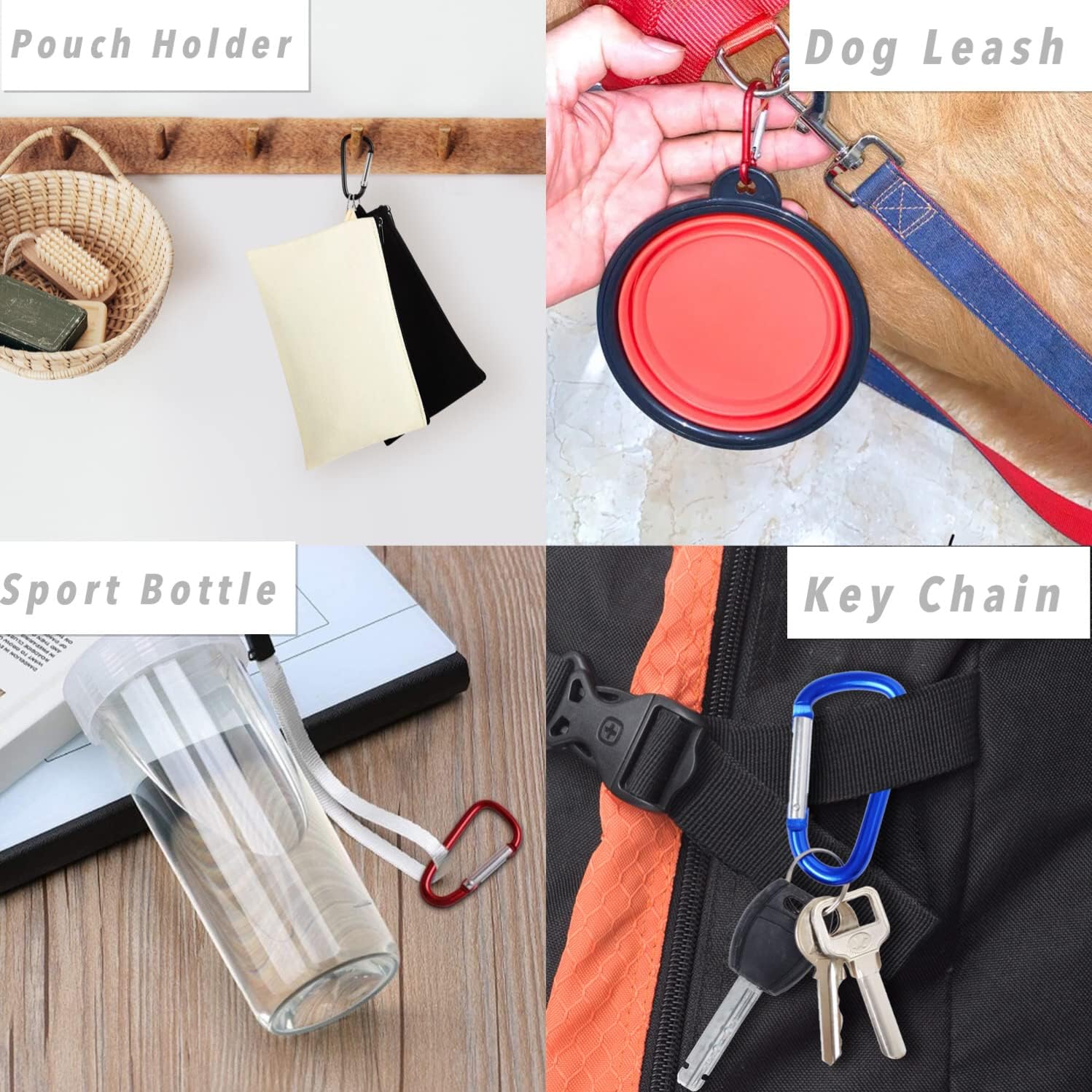 GOGO 60PCS D-Shaped Carabiner with Spring Snap Hooks, 2 Inch Carabiner Clip Key Holders