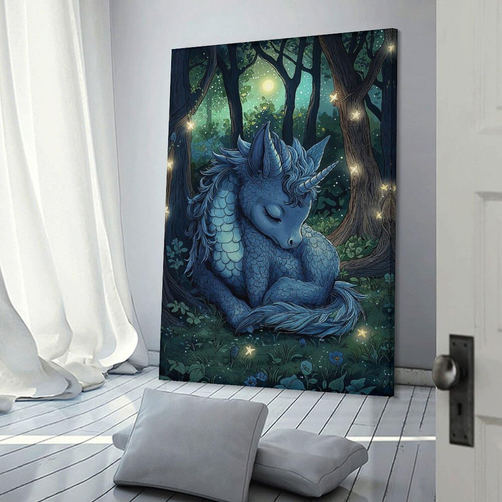 Junmoney Sleeping Dragon Unicorn Decorative Wall Artwork 24x36inch(60x90cm), for Front Hall, Corridor Or Welcome Spaces, Decorative Wall Art for Narrow Spaces