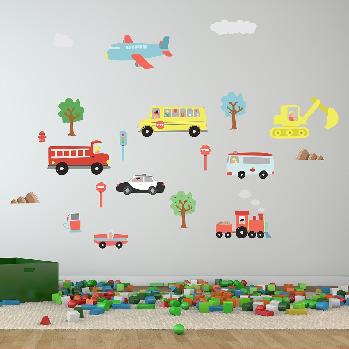 Walplus "Happy Cars" Kids Children Babies Room Nursery Comic Book Toy Store Office Décor Removable Self-Adhesive Decoration Mural Art Decal Wall Stickers, Multi-Colour, 125 x 85 cm