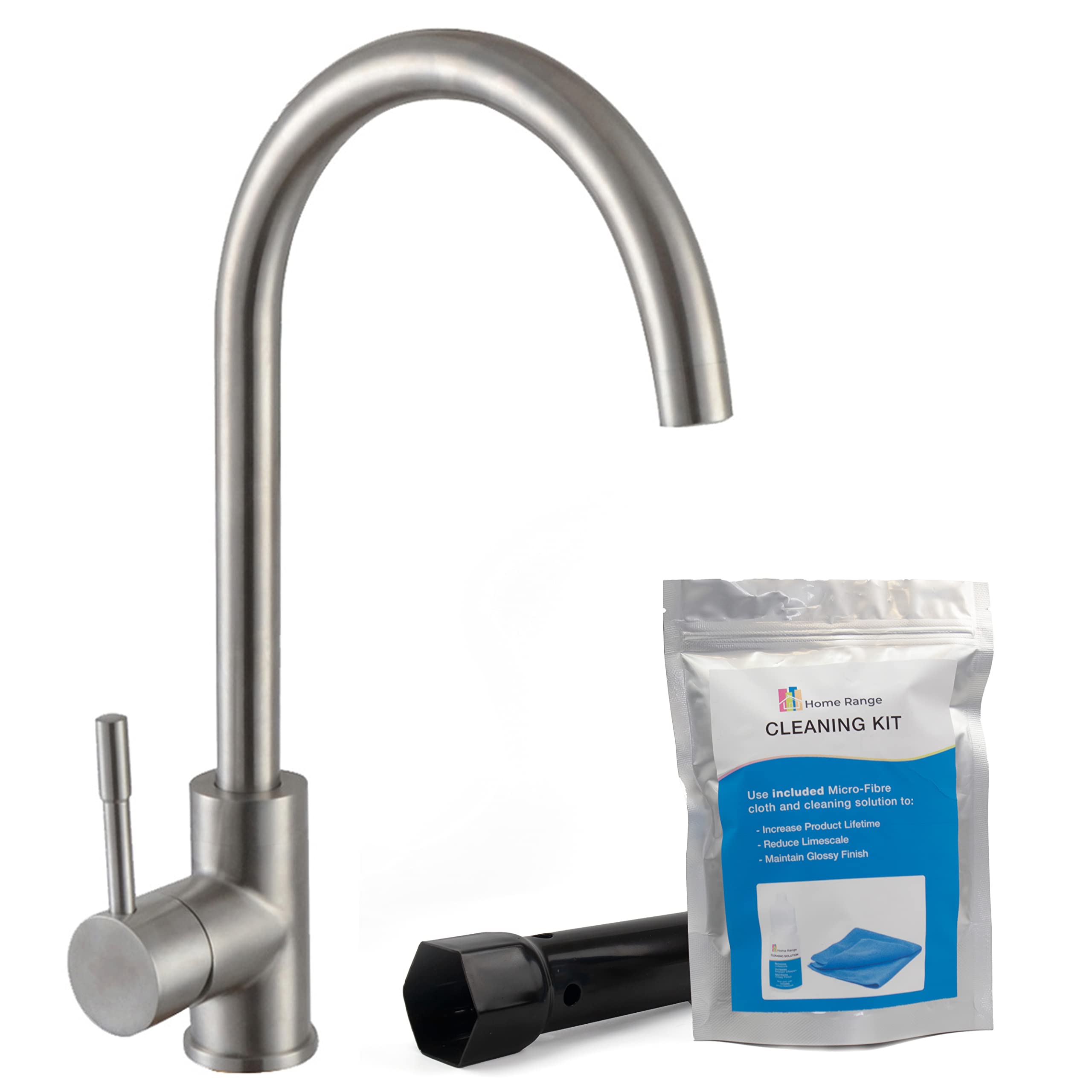 Home Range Brushed Silver Lever Kitchen Sink Mixer Tap | 360° Swivel