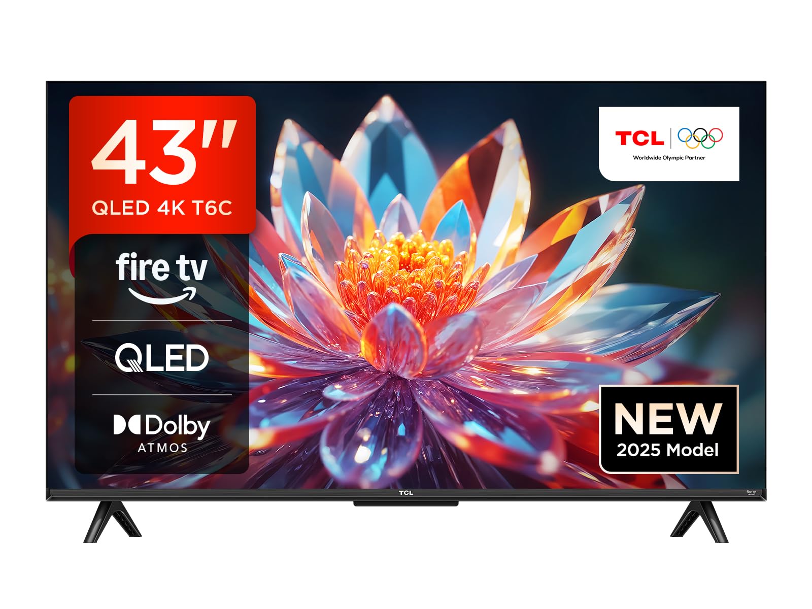 TCL 43T6C-UK 43” QLED 4K HDR TV, Fire TV (Smart TV with Dolby Vision & Atmos, HDR10+, Press & Ask Alexa, 2025 New Model) [Energy Class G]