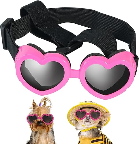 IKUSO Gafas de sol para perro de raza pequeña, protección UV con correa ajustable, gafas de sol para perro con corazón para protección ocular