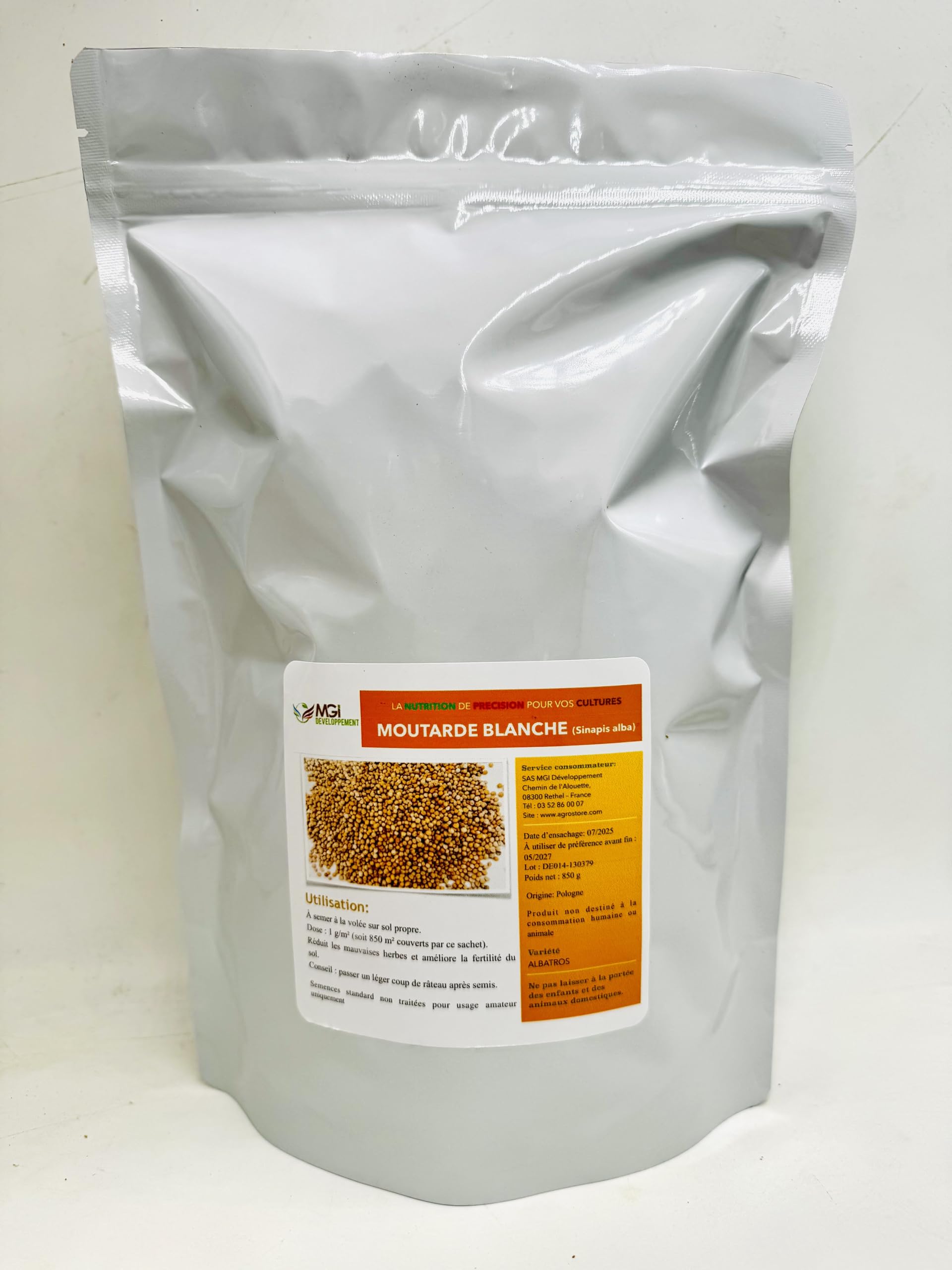 850g Moutarde blanche– Semences standard non traitées – Engrais vert – Usage amateur – Variété selon lot – Sinapis alba L.-Conditionné en France
