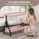 3 in 1 Baby Bassinet, Pink Bedside Bassinet Sleeper with 7 Height Adjustable, Bedside Cribs with Storage Basket and Wheels for Newborn, Easy Folding, Jestonten | Breathable